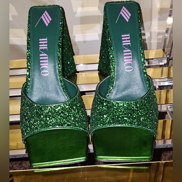 THE ATTICO Devon glittered leather mules Candy Apple Green Size 42 - Picture 7 of 8